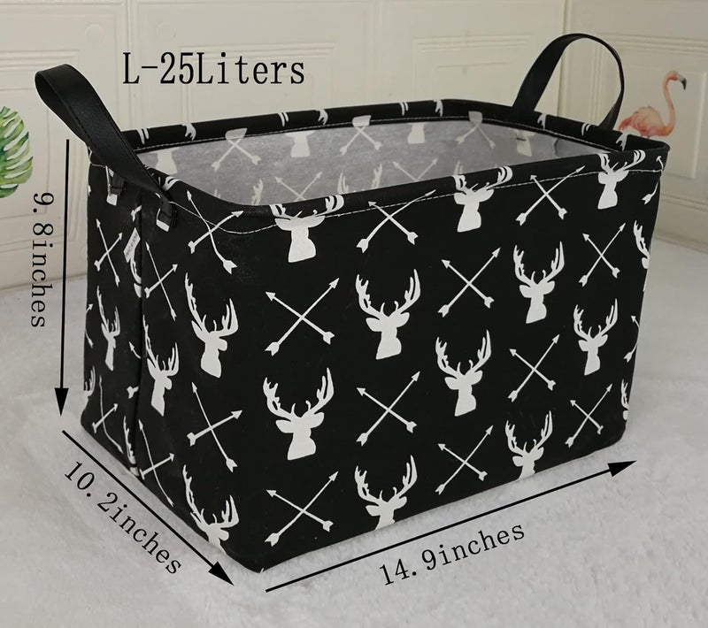 KUNRO Rectang Black Storage Basket Gift Shelf Basket Storage Bin, Nursery Basket Organizer Box for With Handles for Room Deco (Deer) - Image 2